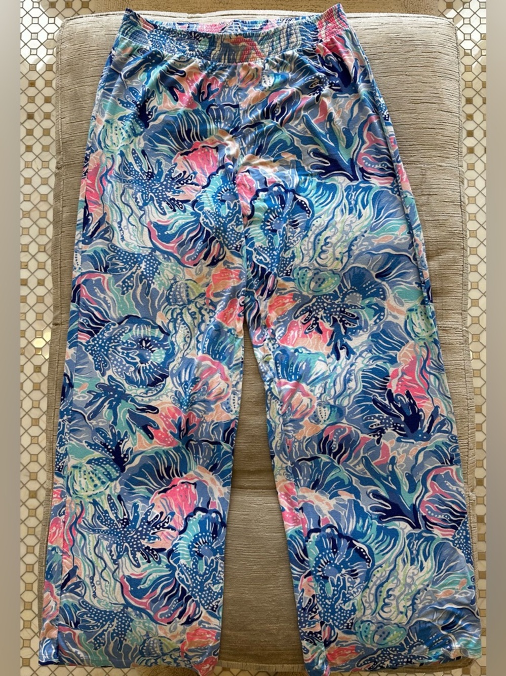 Lilly Pulitzer Vibrant Ocean-Print Wide Leg Pants